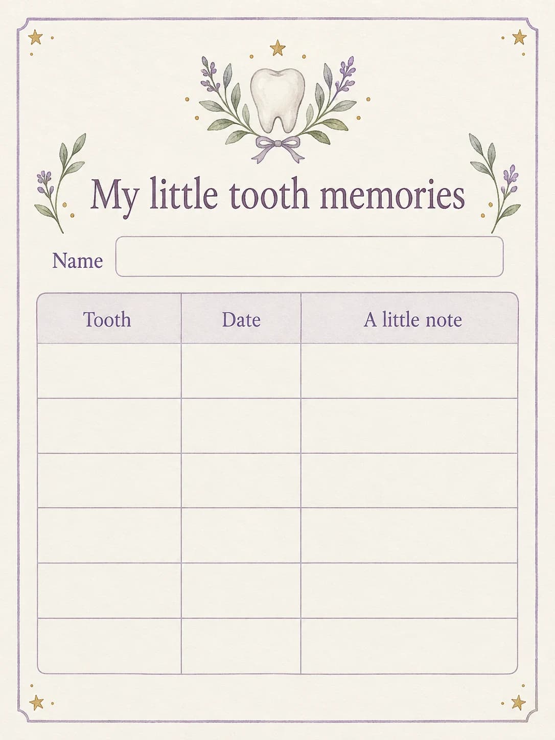 Baby Tooth Loss Chart illustrated design preview