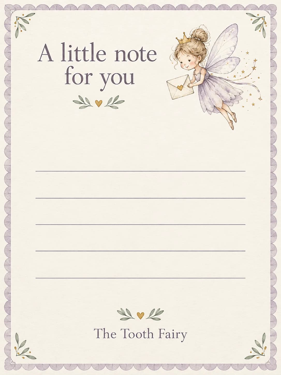 Tooth Fairy Letter illustrated design preview