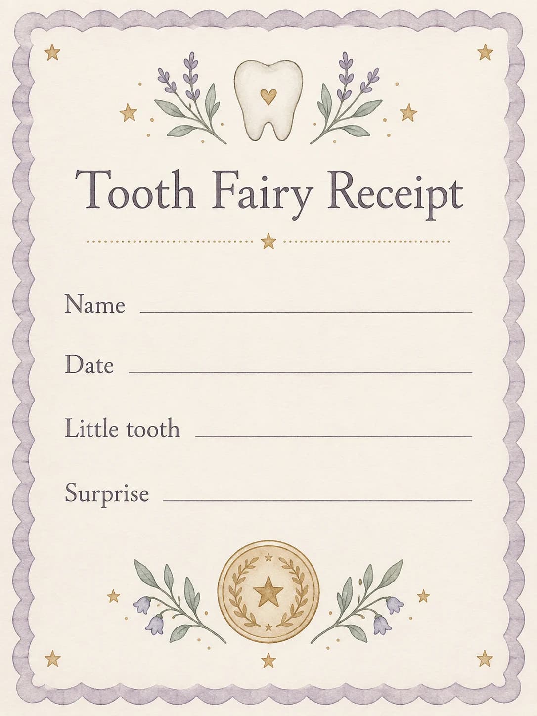 Tooth Fairy Receipt illustrated design preview